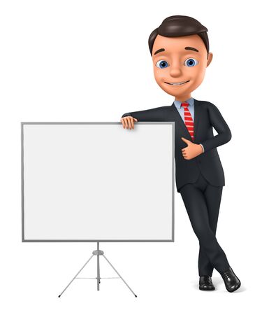 Businessman leans forward and shows thumbs up. 3d render illustration.の写真素材