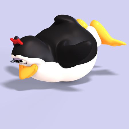 cute female toon penguin with Clipping over blueの写真素材