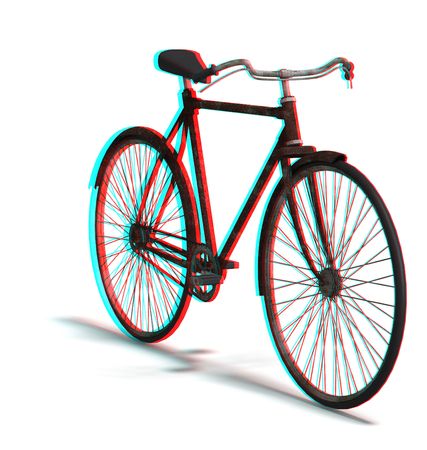 This is an anaglyph image / stereo rendering of an old bike. The 3d effect however is only visible with red-cyan-specs (red/blue-googles)の写真素材