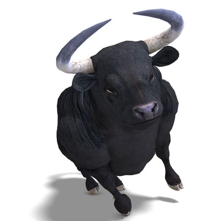 dangerous bull with beaked horns. 3D render with clipping and shadow over whiteの写真素材