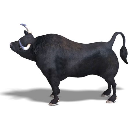 dangerous bull with beaked horns. 3D render with clipping and shadow over whiteの写真素材