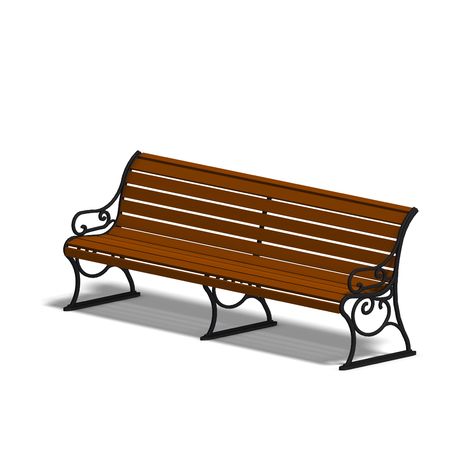 wooden park bench. 3D render with clipping and shadow over whiteの写真素材
