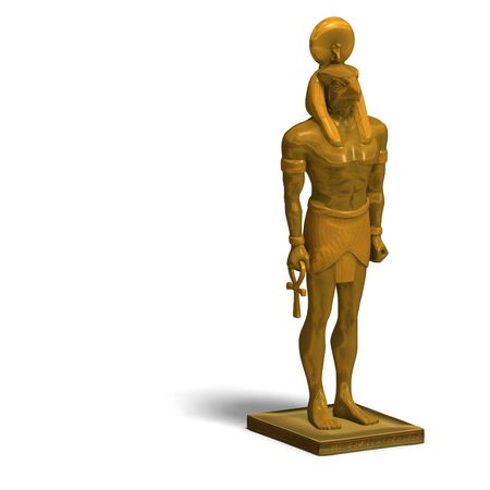 rendering of eygptian god horus statue with Clipping and shadow over whiteの写真素材