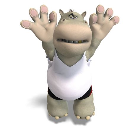 rendering of a hippo who plays volleyball. With Clippingの写真素材