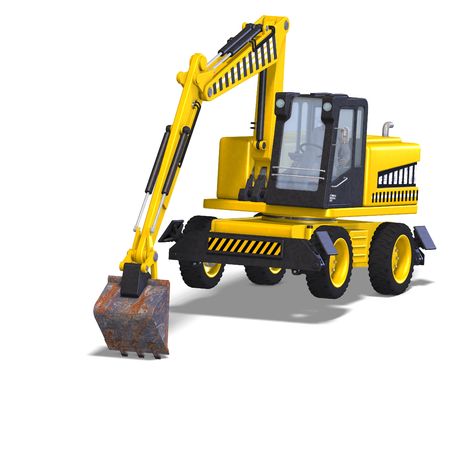 rendering of a wheel excavator with Clipping and shadow over whiteの写真素材