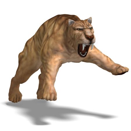 saber-toothed tiger. 3D render with shadow over whiteの写真素材