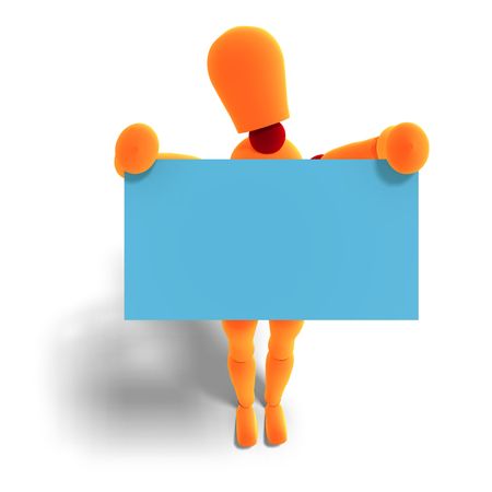 3D rendering of a orange / red  manikin who holds a business cardの写真素材