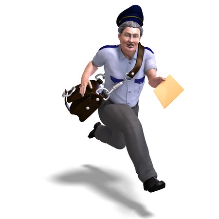 very sweet postman running to you. 3D rendering の写真素材