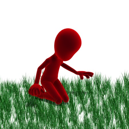 3d male icon toon character watching the grass growing. の写真素材