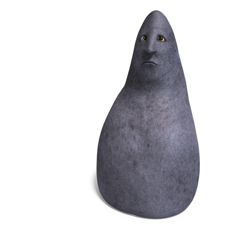 cartoon rock with a funny face. 3D rendering and shadow over whiteの写真素材