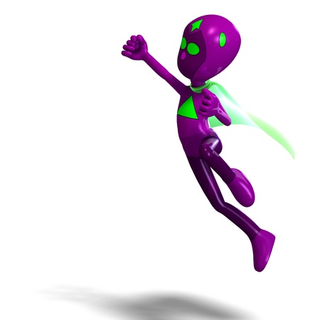 funny and cute cartoon android hero. 3D rendering and shadow over whiteの写真素材