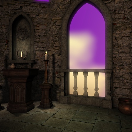 magic window in a fantasy setting. 3D rendering of a fantasy theme for background usage.の写真素材