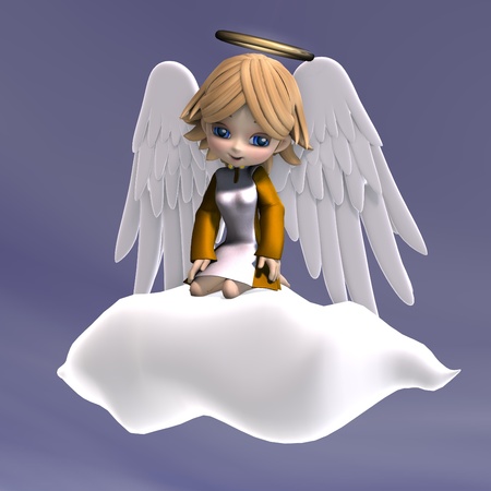 cute cartoon angel with wings and halo. 3D rendering  の写真素材
