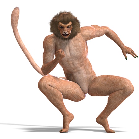 male manticore fantasy creature. 3D renderingの写真素材
