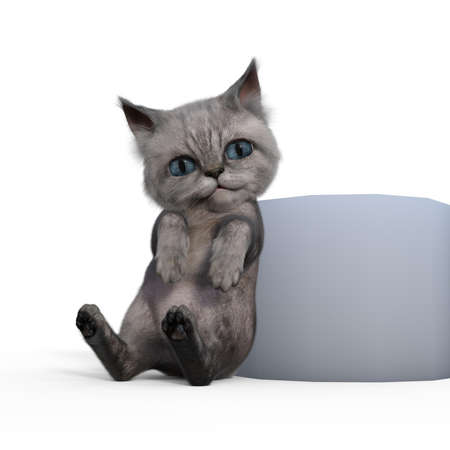 3d-illustration of an isolated cute baby cat leaningの写真素材