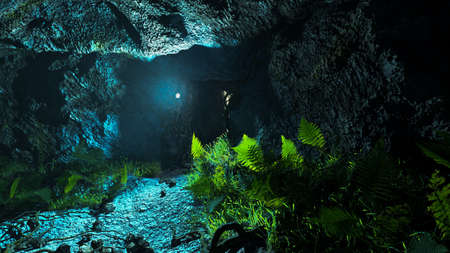 3d illustration of a misterious and dark fantasy caveの写真素材