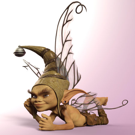 3d-illustration of a cute pixy gnome with a funny hatの写真素材