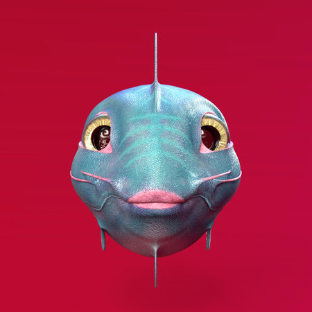 3d-illustration of an isolated colorful alien fantasy fish creatureの写真素材