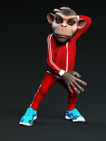 3D-illustration of a cute and funny human cartoon monkey animal as a cool dancerの写真素材