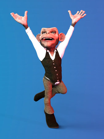 3D-illustration of a cute and funny human cartoon monkey animal in a leisure suitの写真素材