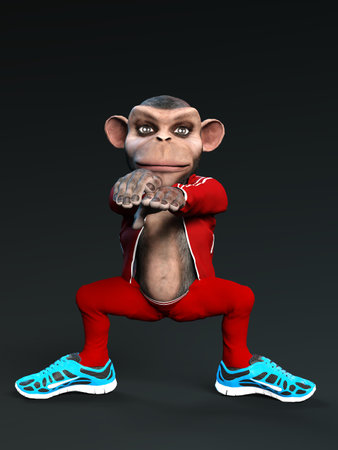 3D-illustration of a cute and funny human cartoon monkey animal as a cool dancerの写真素材