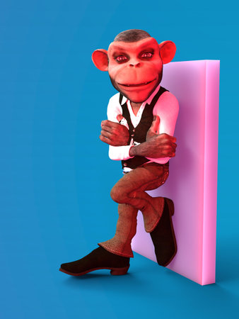 3D-illustration of a cute and funny human cartoon monkey animal in a leisure suitの写真素材