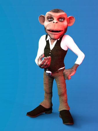 3D-illustration of a cute and funny human cartoon monkey animal in a leisure suitの写真素材