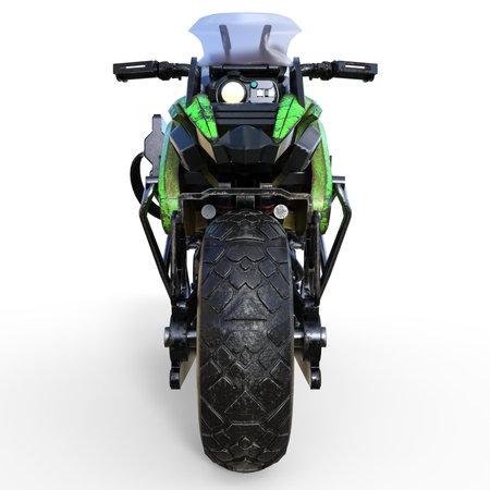 3d-illustration of a futuristic scifi cyberpunk bikeの写真素材