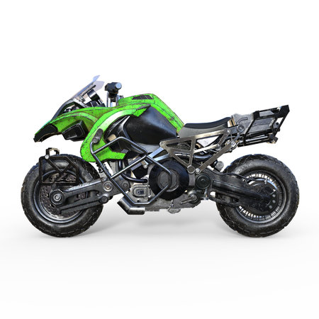 3d-illustration of a futuristic scifi cyberpunk bikeの写真素材