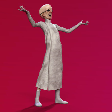 3D-illustration of a cute and funny cartoon scientist who is going madの写真素材