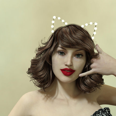 3D-Illustration of an Isolated beautiful young Girl wearing a cat ears headbandの写真素材
