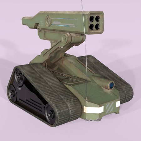3D-illustration of a futuristic missile launcher on a scifi truckの写真素材