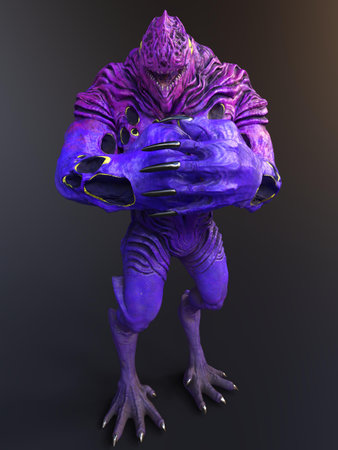 3D-illustration of an isolated dangerous alien very strong with razor-sharp fingernailsの写真素材