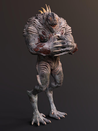 3D-illustration of an isolated dangerous alien very strong with razor-sharp fingernailsの写真素材