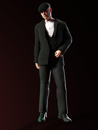3D-illustration of a man from 1920 in a traditional outfit. could be a gangster or a hitmanの写真素材