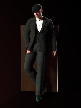 3D-illustration of a man from 1920 in a traditional outfit. could be a gangster or a hitmanの写真素材