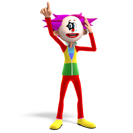3D-illustration of a cute and funny cartoon clown has an ideaの写真素材