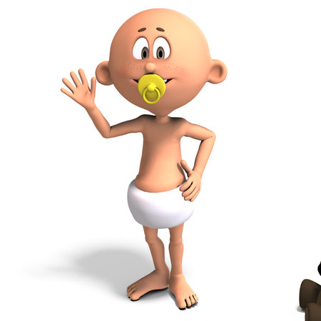 3D-illustration of a cute and funny cartoon baby with a diaper and a pacifierの写真素材