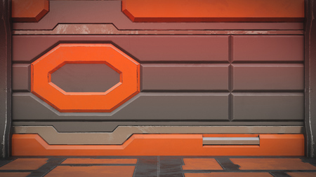 Sci-Fi space station corridor interior 3d illustrationの写真素材