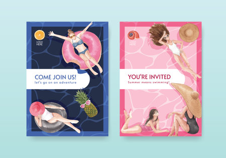 Card template with summer vibes concept,watercolor styleの写真素材