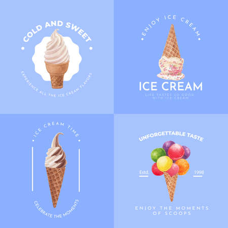 Logo design with ice cream flavor concept,watercolor style