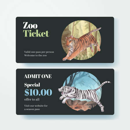 Ticket template with international tiger day concept,watercolor styleの写真素材