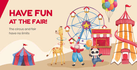 Banner template with circus funfair concept,watercolor styleの写真素材