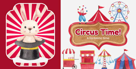 Banner template with circus funfair concept,watercolor styleの写真素材