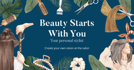 Template with salon hair beauty concept,watercolor styleの写真素材