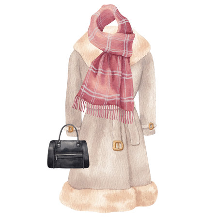 Winter clothes essential watercolor vector illustrationの写真素材