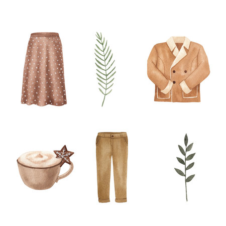 Winter clothes essential watercolor vector illustrationの写真素材