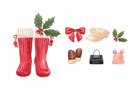 Winter clothes essential watercolor vector illustrationの写真素材