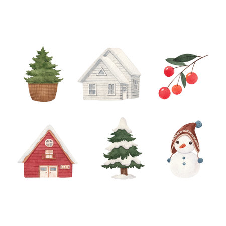 winter watercolor decoration vector illustrationの写真素材