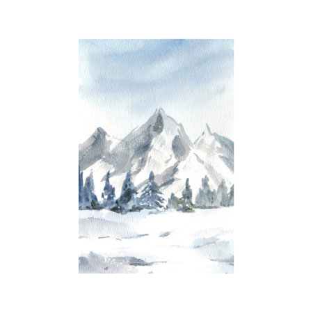 Wildlife village in winter watercolor decoration vectorの写真素材